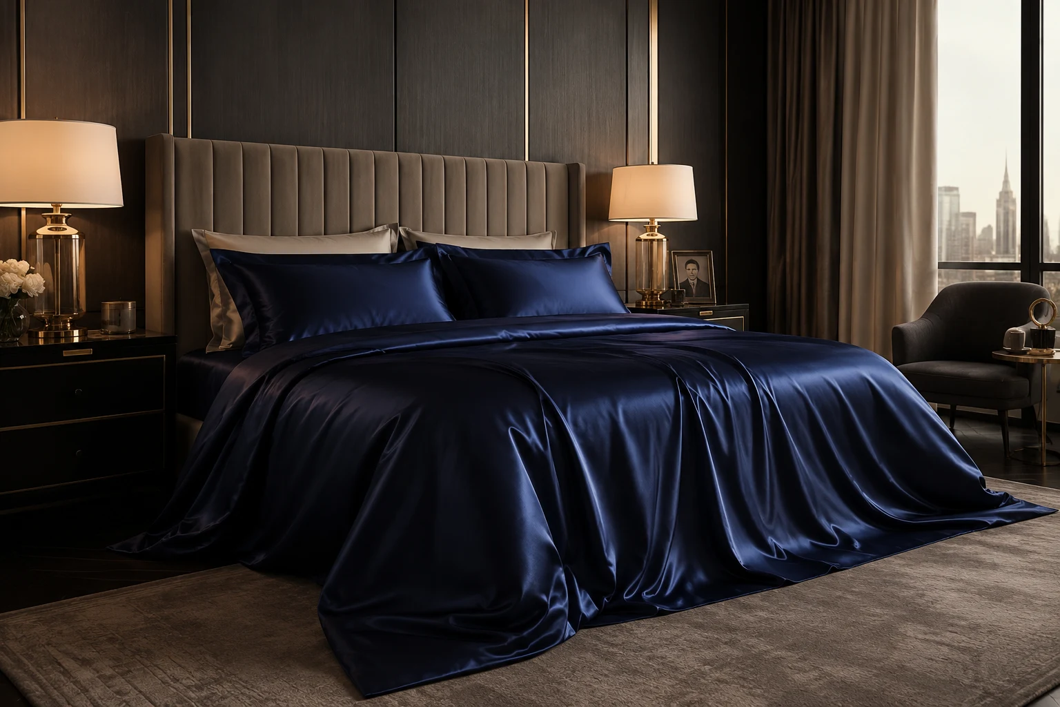 EDITH midnight blue silk bedding